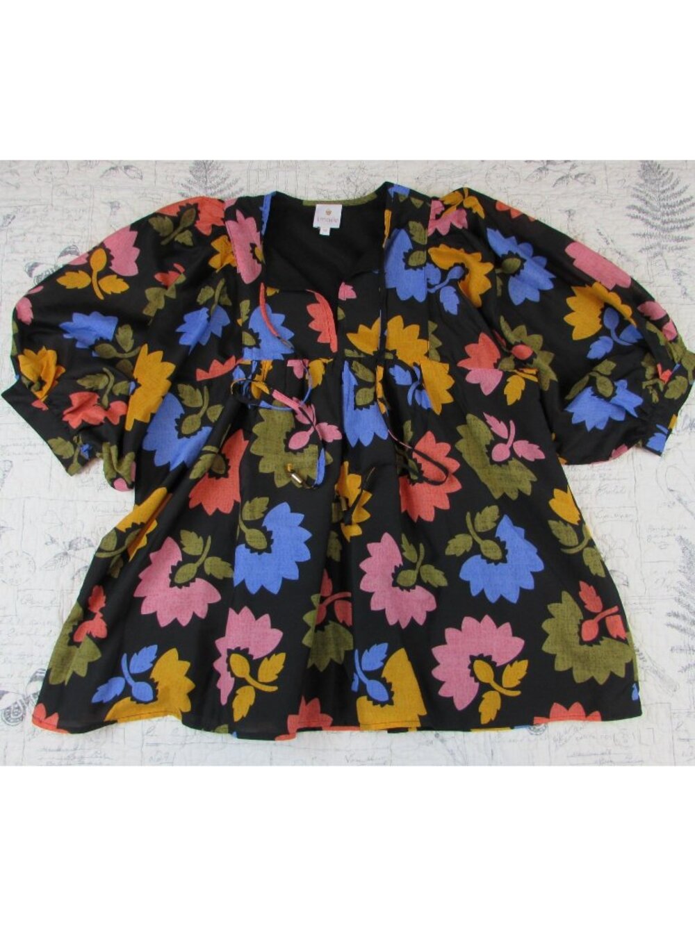 NEW J.Marie Collection Multicolor Floral Print Babydoll Blouse Top Womens XS